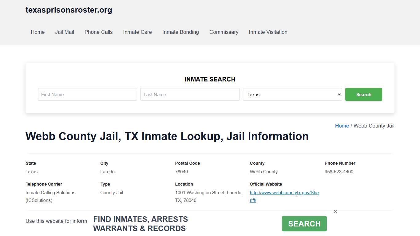 Webb County Jail, TX - Offender Locator, Contacts, Inmate Info